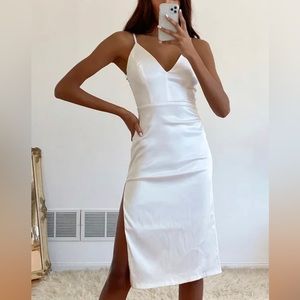 Lulus Stunning Sight White Embroidered Lace Satin Midi Dress - M